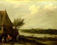 David Teniers the Younger - A Cottage by a River with a Distant View of a Castle